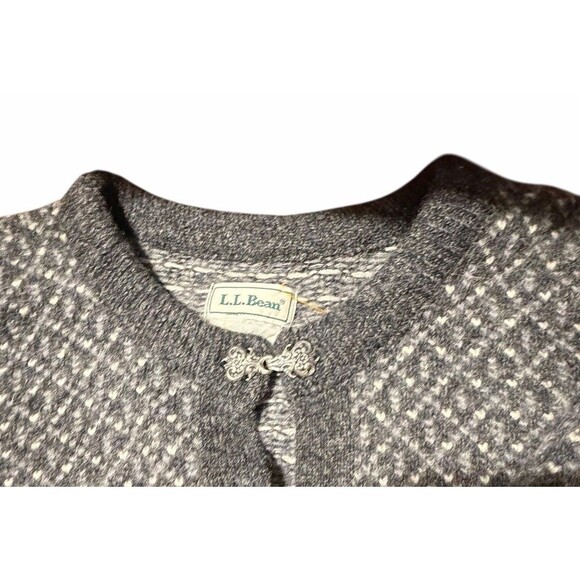 Vintage LL Bean Nordic Fair Isles Wool Blend Cardigan Sweater Medium Silver - Picture 6 of 10